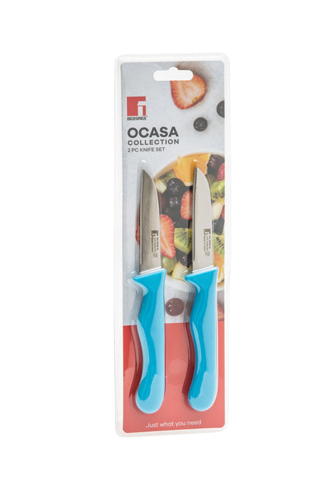Ocasa Stainless Steel 2pc Fruit Knife Set Blue Serrated Blade