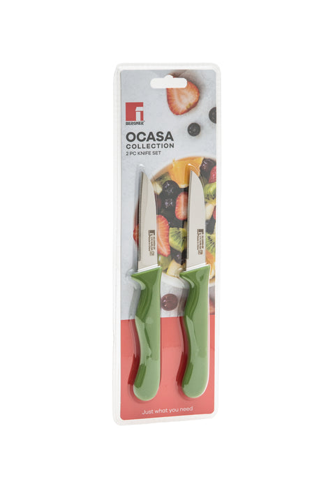 Ocasa Stainless Steel 2pc Fruit Knife Set Green Serrated Blade
