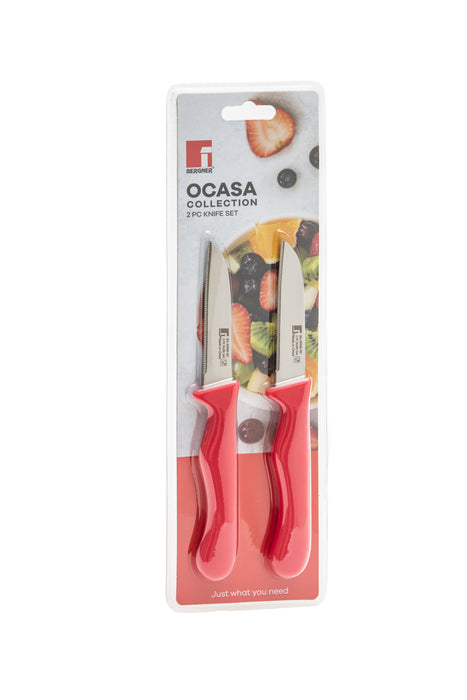 Ocasa Stainless Steel 2pc Fruit Knife Set Red Serrated Blade