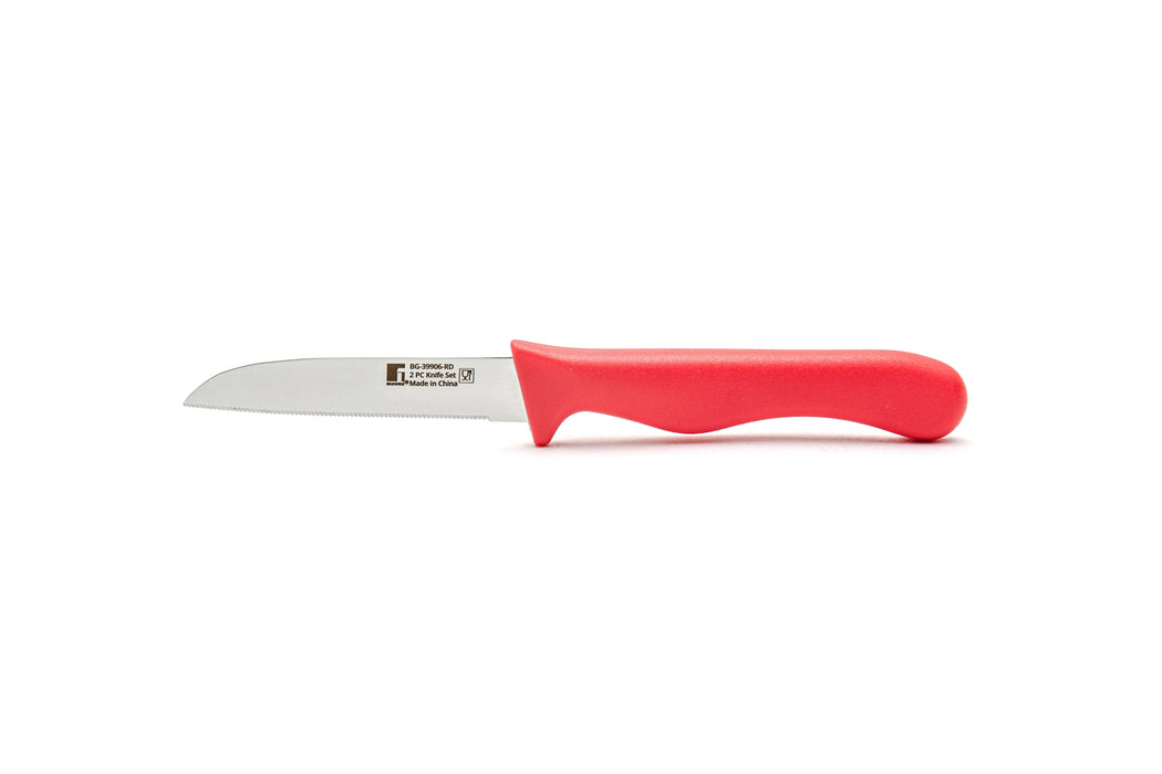 Ocasa Stainless Steel 2pc Fruit Knife Set Red Serrated Blade