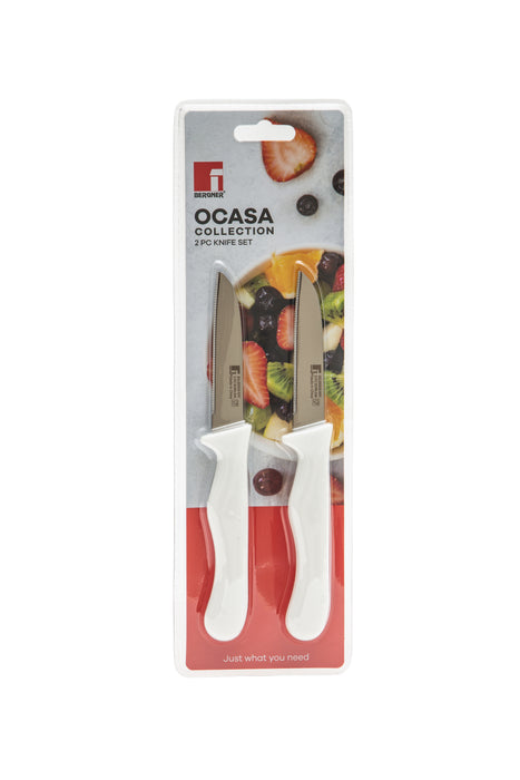 Ocasa Stainless Steel 2pc Fruit Knife Set White Serrated Blade