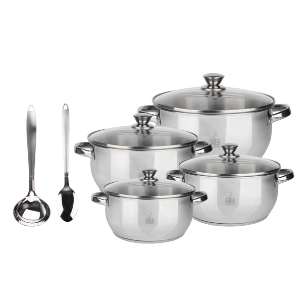 RENBERG SILVER STAINLESS STEEL 10PC COOKWARE SET WITH INDUCTION BOTTOM