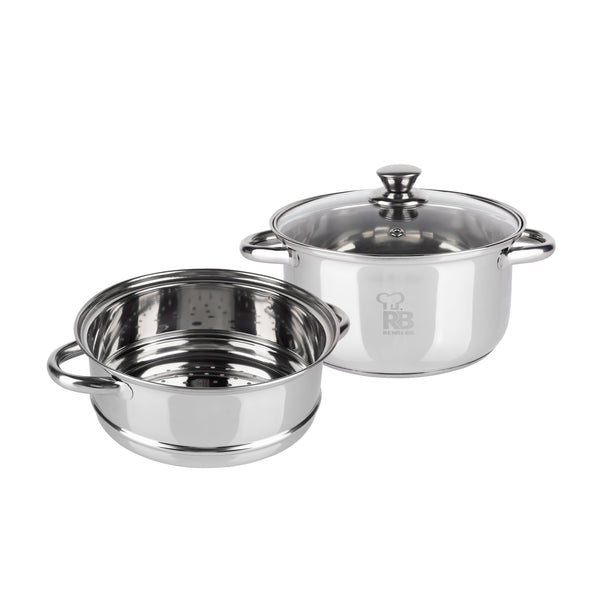 RENBERG SILVER STAINLESS STEEL 3PC STEAMER SET WITH INDUCTION BOTTOM