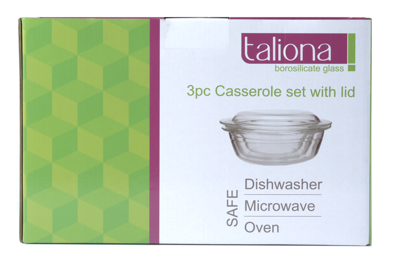 TALIONA BOROSILICATE GLASS CASSEROLE SET 1.4X2.1X3 LITER, CLEAR