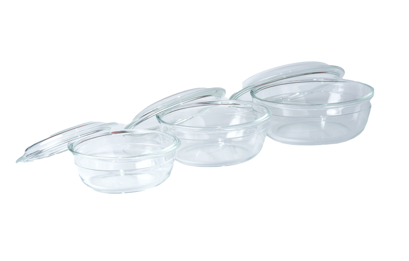 TALIONA BOROSILICATE GLASS CASSEROLE SET 1.4X2.1X3 LITER, CLEAR