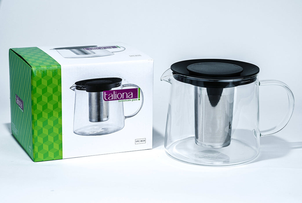 Galaxy Glass Tea Pot With Stainless Steel Filter & Black Lid 1500ml