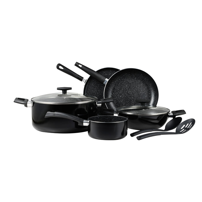 Shine Black Press Aluminum 9pcs Cookware Set With Induction Bottom