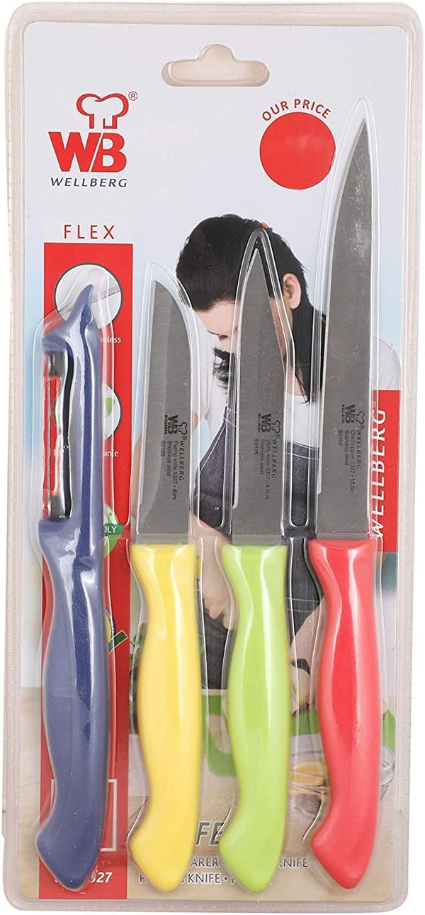 WELLBERG FLEX 4PC STAINLESS STEEL MULTI-UTILTY KNIFE SET, MULTI-COLOUR, WB5327