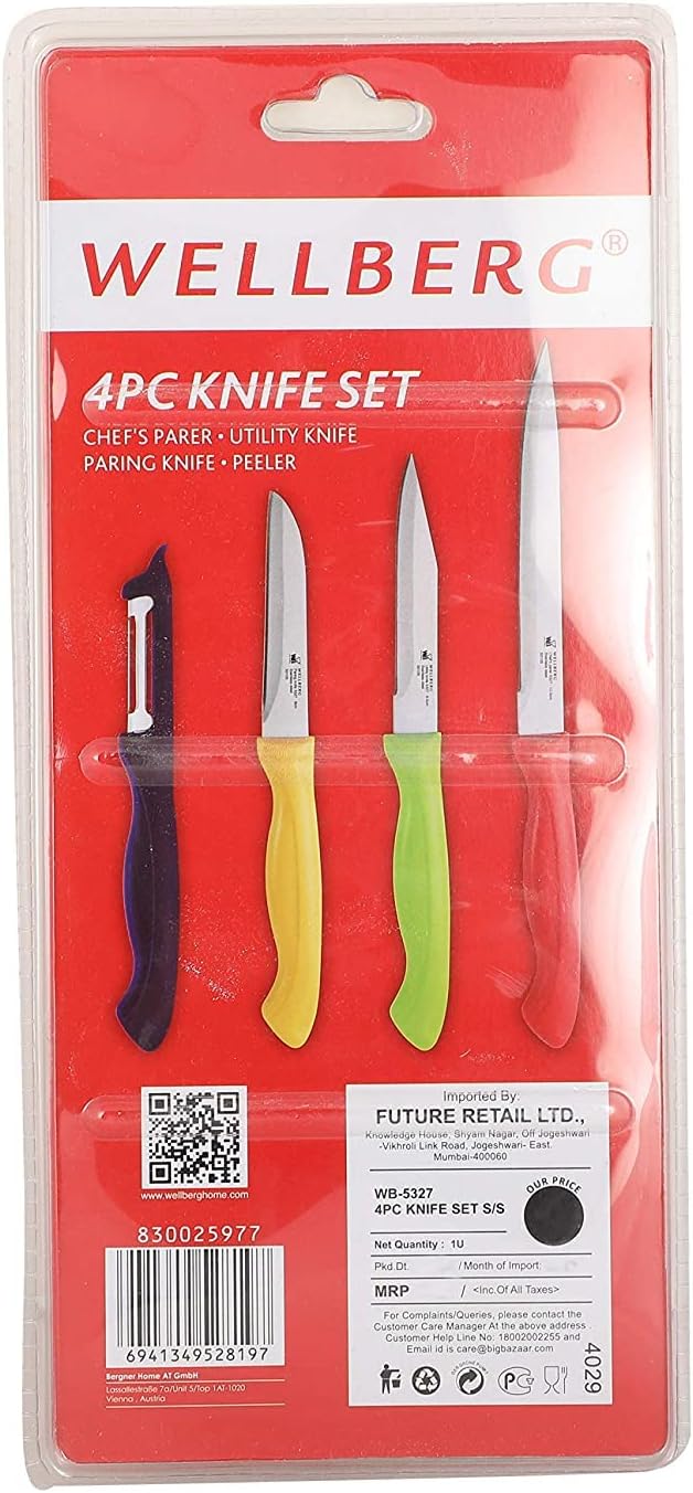 WELLBERG FLEX 4PC STAINLESS STEEL MULTI-UTILTY KNIFE SET, MULTI-COLOUR, WB5327