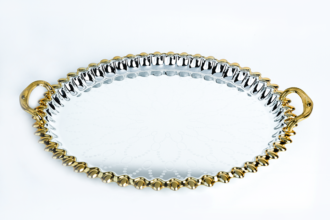 Silverplated Round Tray Gold+Silver Xl 53.5cm