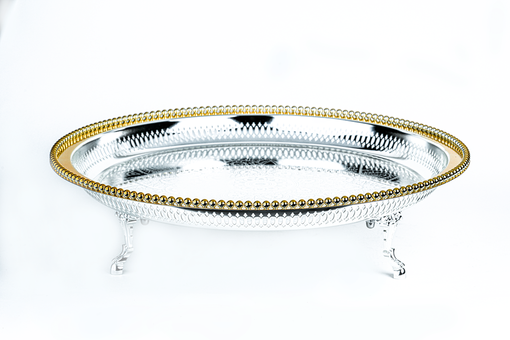 Silverplated Round Tray Gold+Silver S 35cm