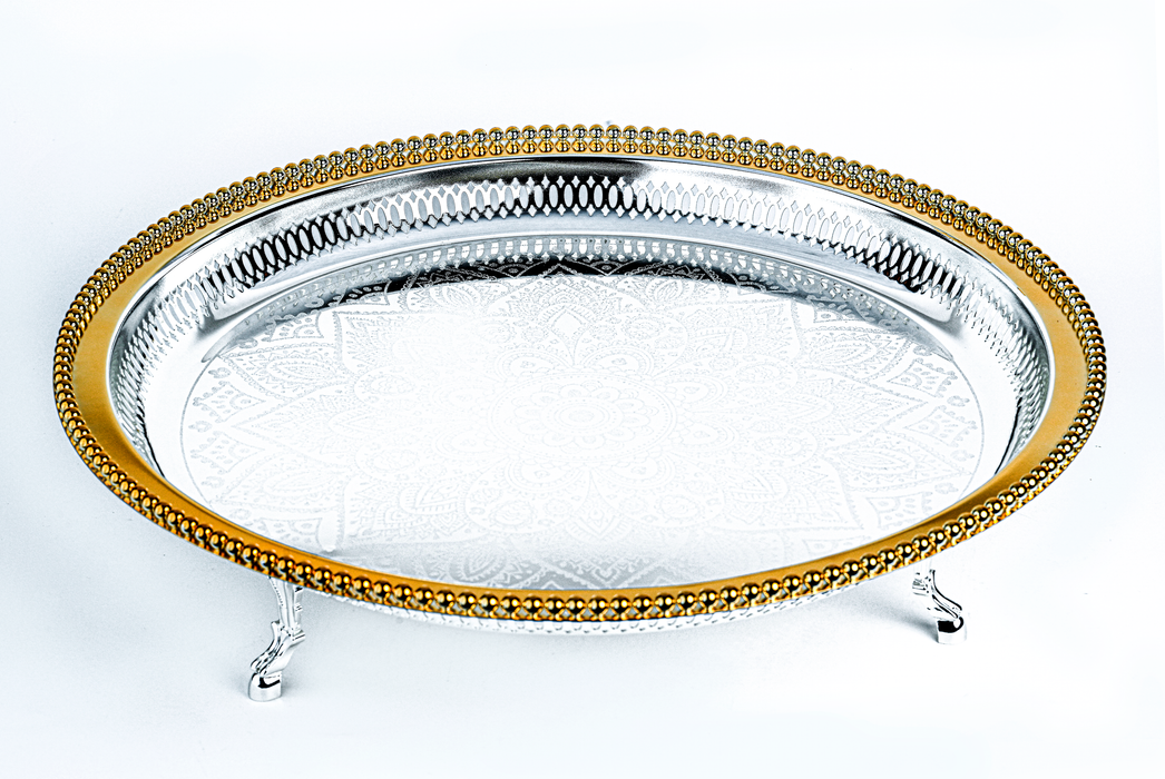 Silverplated Round Tray Gold+Silver S 35cm