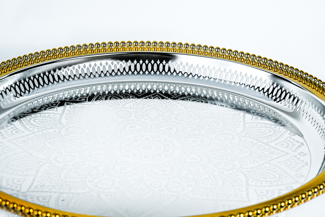 Silverplated Round Tray Gold+Silver S 35cm