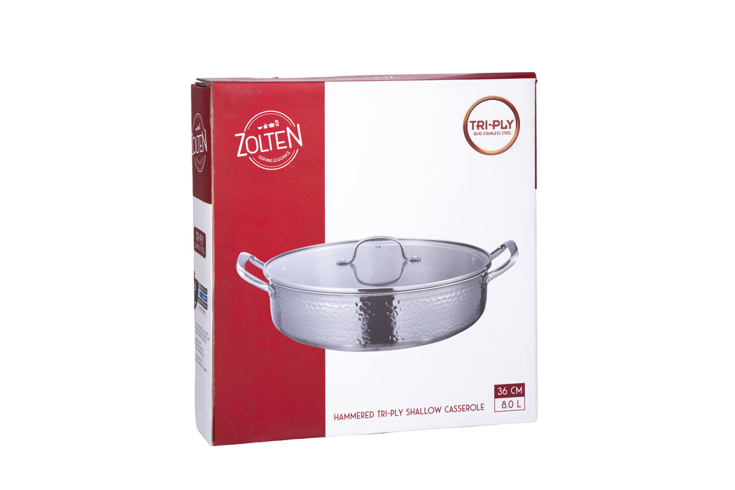 Hammered Tri-Ply Shallow Casserole 36cm