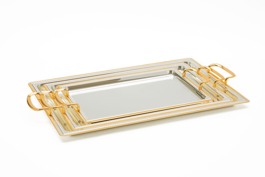 Silverplated Rectangle 3pc Tray Set Gold+Silver