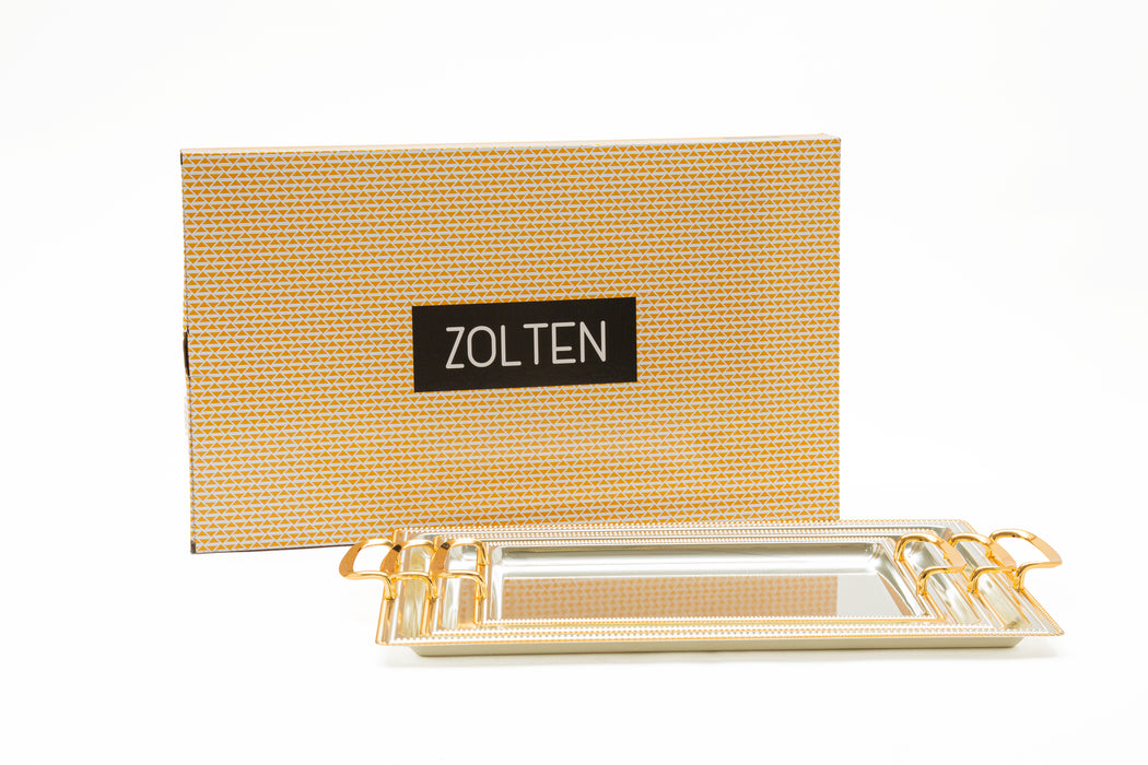 Silverplated Rectangle 3pc Tray Set Gold+Silver