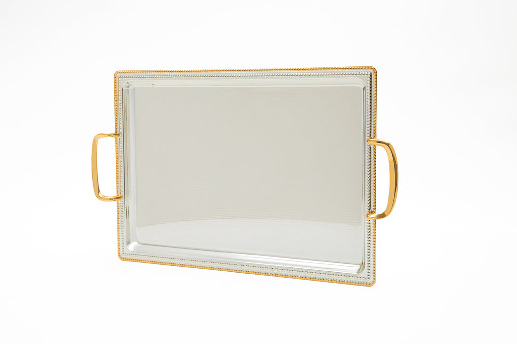 Silverplated Rectangle 3pc Tray Set Gold+Silver