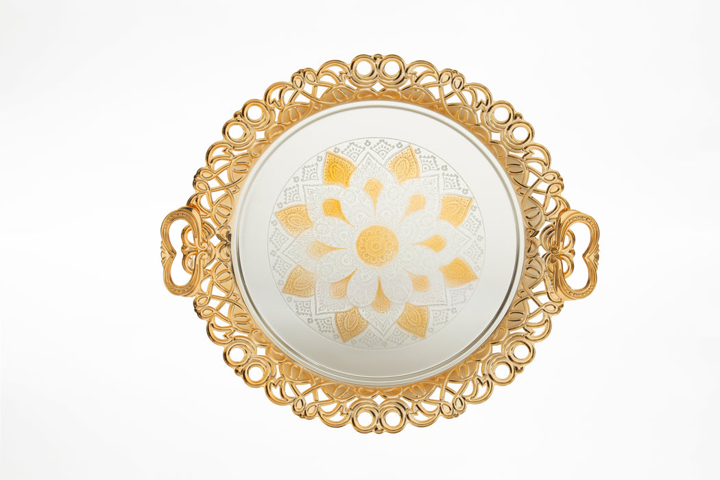 Silverplated Round Tray Gold+Silver M 45cm