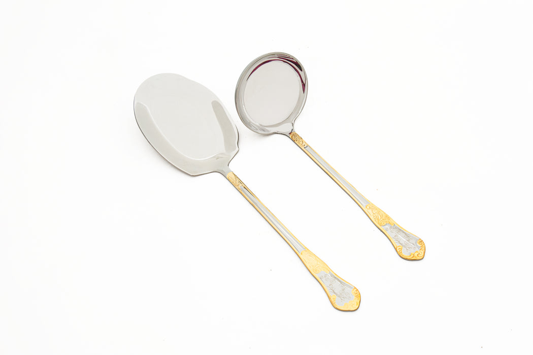 Classic Stainless Steel 32pc Cutlery Set With Stand Gold With Laser Finish
