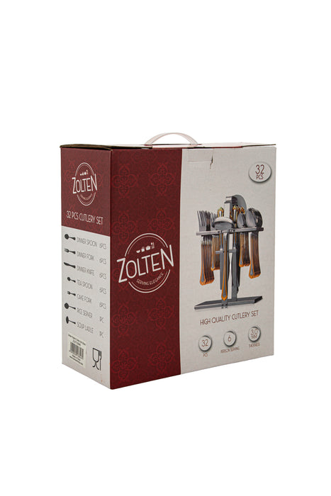 Classic Stainless Steel 32pc Cutlery Set With Stand Gold With Laser Finish
