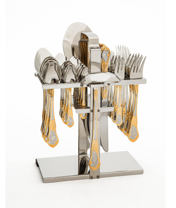 Classic Stainless Steel 38pc Cutlery Set With Stand Gold With Laser Finish