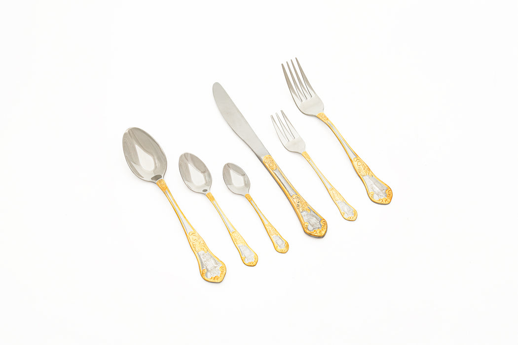 Classic Stainless Steel 38pc Cutlery Set With Stand Gold With Laser Finish
