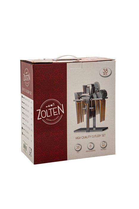 Classic Stainless Steel 38pc Cutlery Set With Stand Gold With Laser Finish