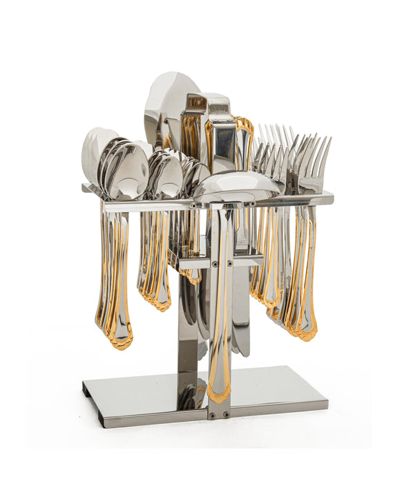 Drape Stainless Steel 38pc Cutlery Set With Stand Gold With Mirror Finish