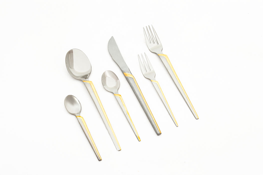 Modern Stainless Steel 32pc Cutlery Set With Stand Gold With Satin Finish