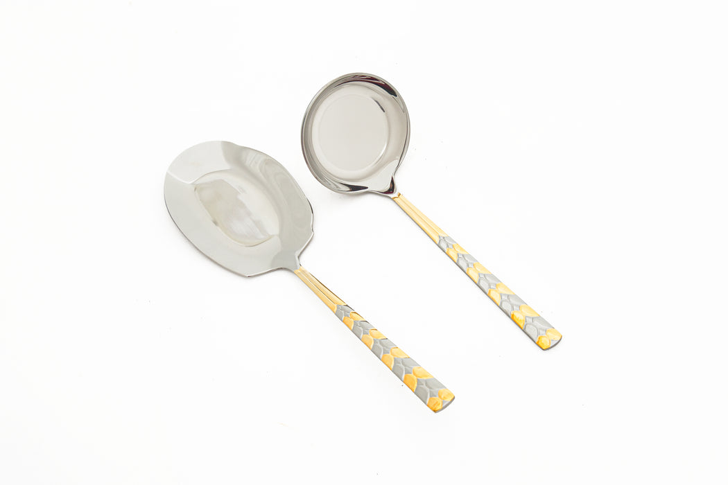 Moon Stainless Steel 32pc Cutlery Set With Stand Gold With Mirror Finish
