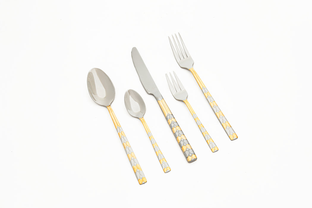 Moon Stainless Steel 32pc Cutlery Set With Stand Gold With Mirror Finish