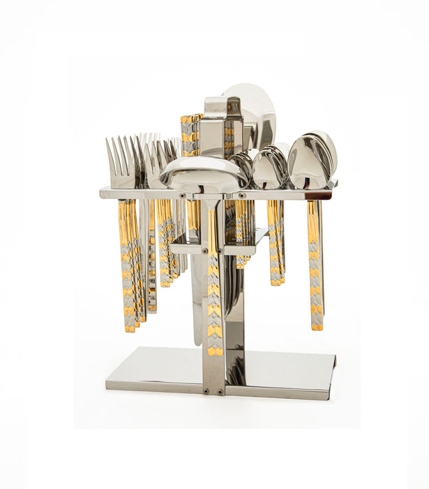 Moon Stainless Steel 38pc Cutlery Set With Stand Gold With Mirror Finish