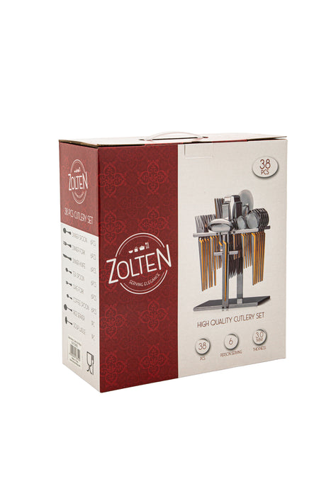 Moon Stainless Steel 38pc Cutlery Set With Stand Gold With Mirror Finish