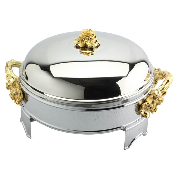 REGENT WILD BUSH STAINLESS STEEL ROUND FOOD WARMER WITH LADLE 2.5 QTS, GOLD COLOR