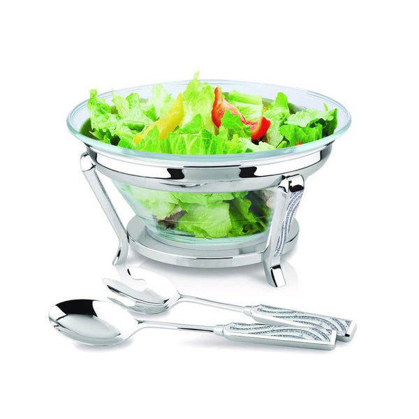 REGENT ORIENT STAINLESS STEEL SALAD BOWL WITH SERVERS 30 CM, SILVER COLOR