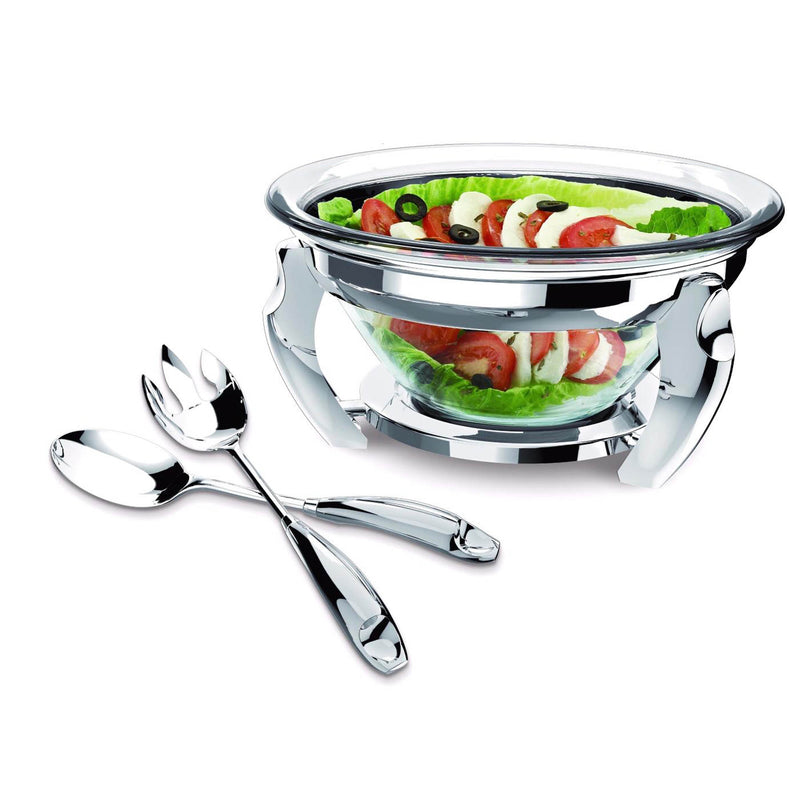 REGENT LUX STAINLESS STEEL SALAD BOWL WITH SERVERS 30 CM, SILVER COLOR