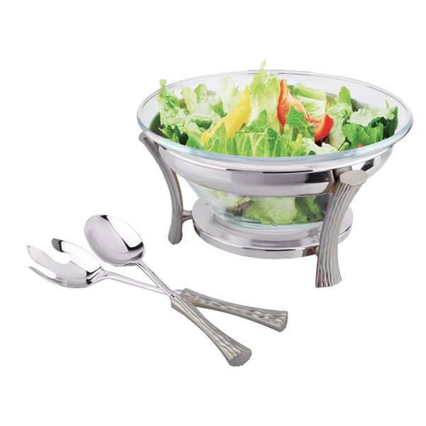 REGENT ONDA STAINLESS STEEL SALAD BOWL WITH SERVERS 30 CM, SILVER COLOR