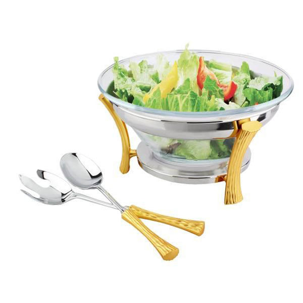 REGENT ONDA STAINLESS STEEL SALAD BOWL WITH SERVERS 30 CM, GOLD COLOR