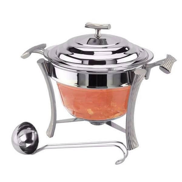 REGENT ONDA STAINLESS STEEL SOUP WARMER WITH LADLE 4 QTS, SILVER COLOR