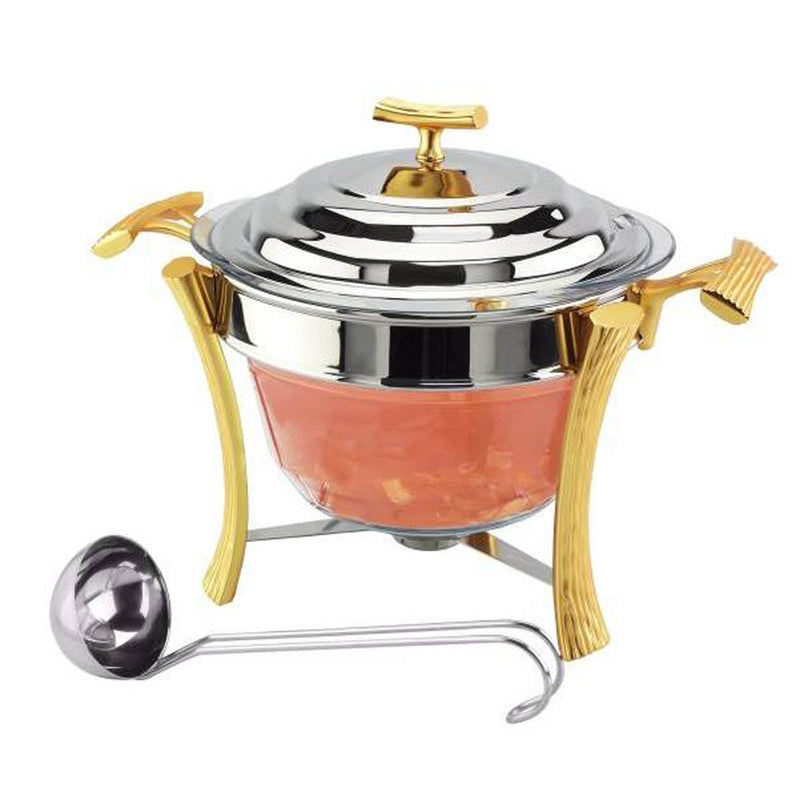 REGENT ONDA STAINLESS STEEL SOUP WARMER WITH LADLE 4 QTS, GOLD COLOR