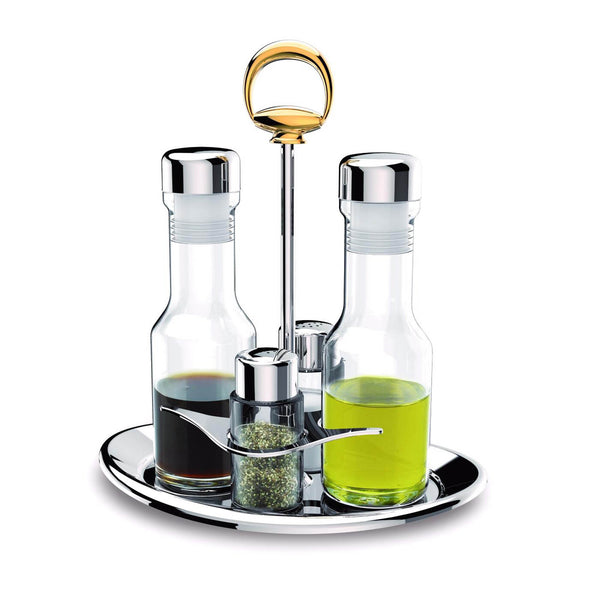 REGENT LUX STAINLESS STEEL SALT AND PEPPER & OIL AND VINEGER SET, GOLD COLOR