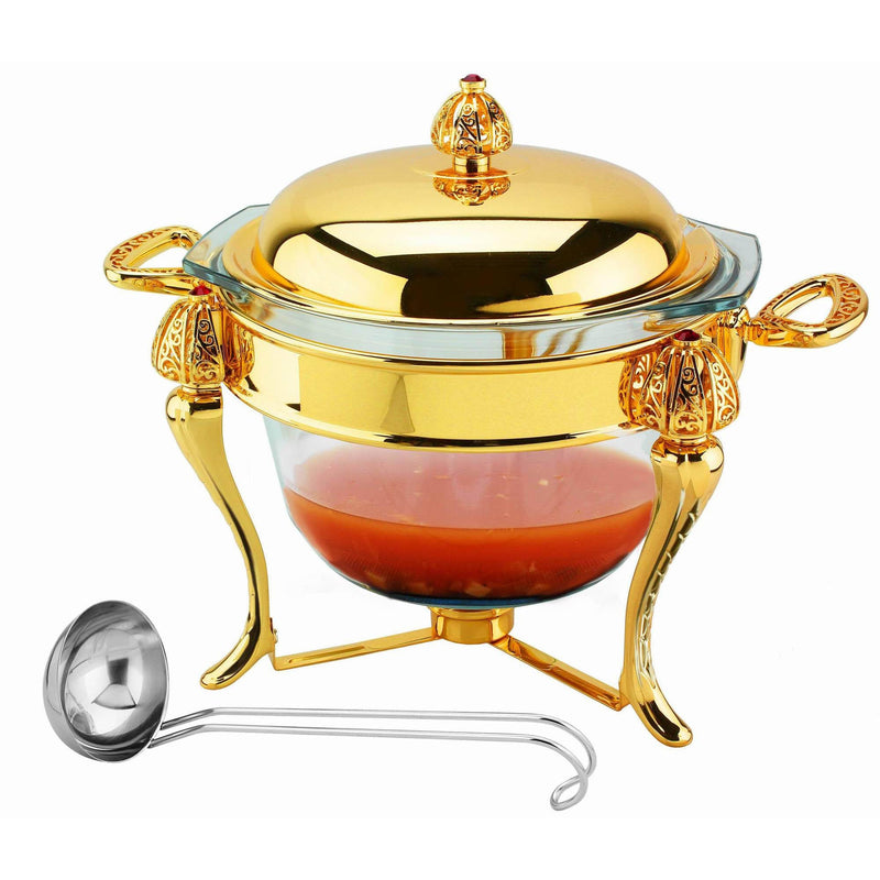 REGENT ROYAL STAINLESS GOLDPLATED ROUND SOUP WARMER WITH LADLE 4 QTS, GOLD COLOR