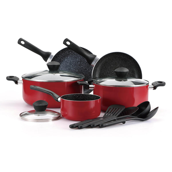 BERGNER BELLINI PRESS ALUMINIUM 12 PIECE COOKWARE SET WITH NON-STICK COATING, RED COLOR