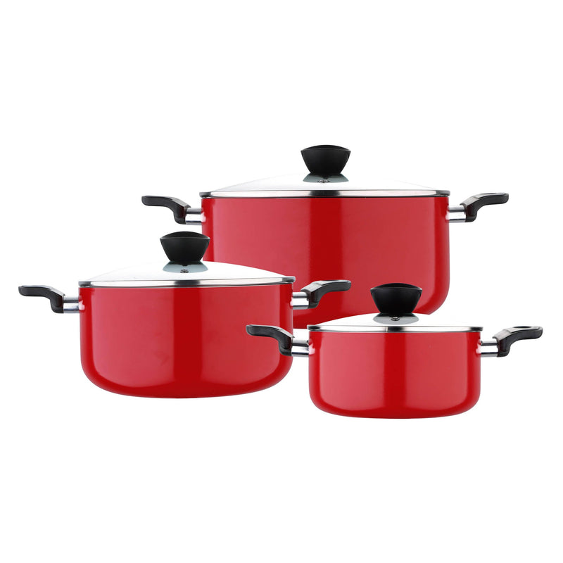 BERGNER BELLINI PRESS ALUMINIUM 6 PIECE CASSEROLE SET WITH NON-STICK COATING, RED COLOR