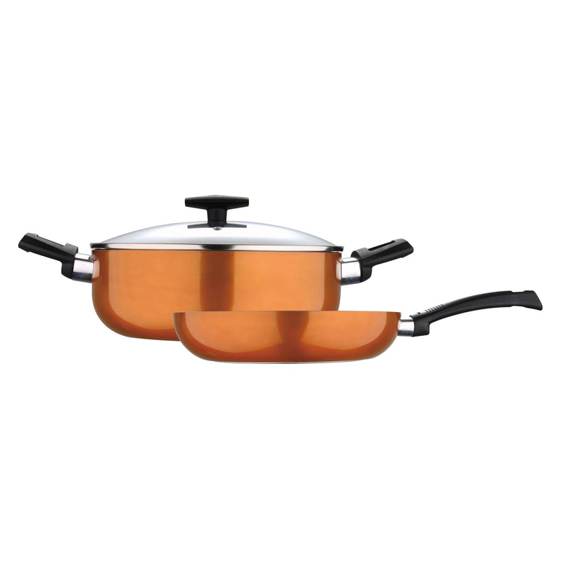 BERGNER ULTRA 3 PIECE PRESS ALUMINUM NON-STICK FRYPAN 28X6 CM + CASSEROLE WITH LID 26X11 CM SET WITH INDUCTION BOTTOM, ORANGE COLOR