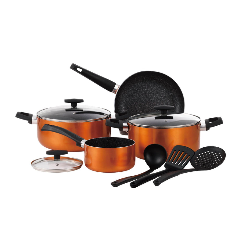 BERGNER ULTRA 10 PIECE PRESS ALUMINUM NON-STICK COOKWARE SET, ORANGE COLOR