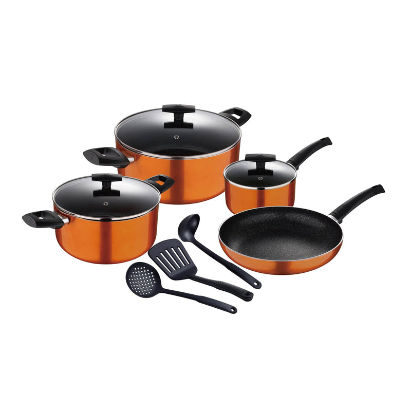 BERGNER ULTRA 10 PIECE PRESS ALUMINUM NON-STICK COOKWARE SET, ORANGE COLOR