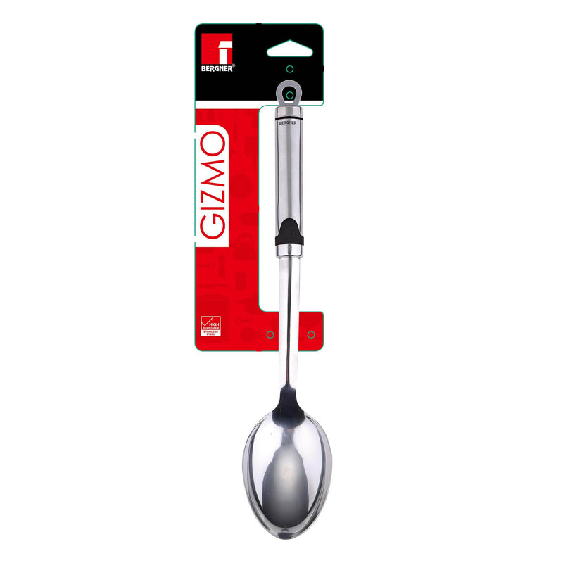 BERGNER GIZMO STAINLESS STEEL COOKING SPOON 35X6.9 CM, BLACK/SILVER COLOR