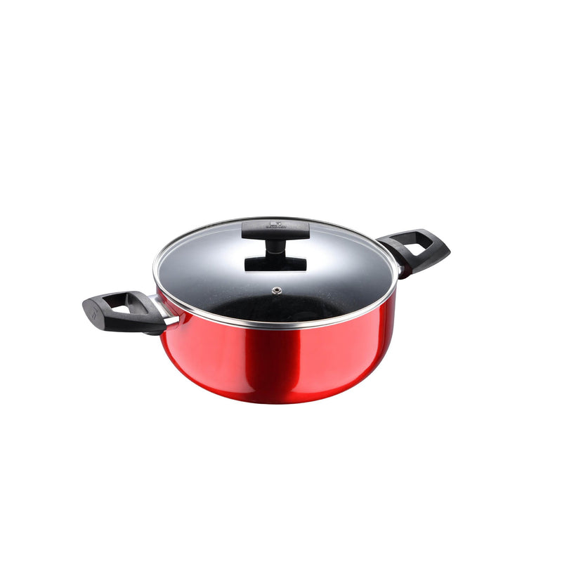 BERGNER SHINE 7 PIECE PRESS ALUMINUM NON- STICK COOKWARE SET WITH INDUCTION BOTTOM, RED COLOR