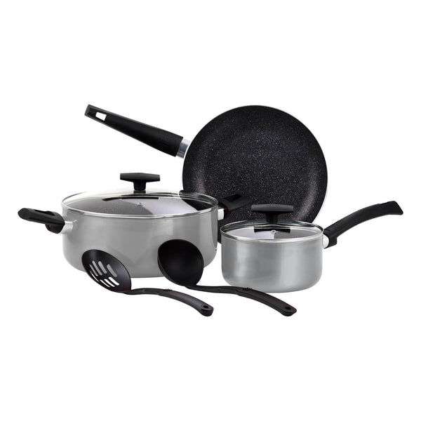 BERGNER SHINE 7 PIECE PRESS ALUMINUM NON- STICK COOKWARE SET WITH INDUCTION BOTTOM, GREY COLOR